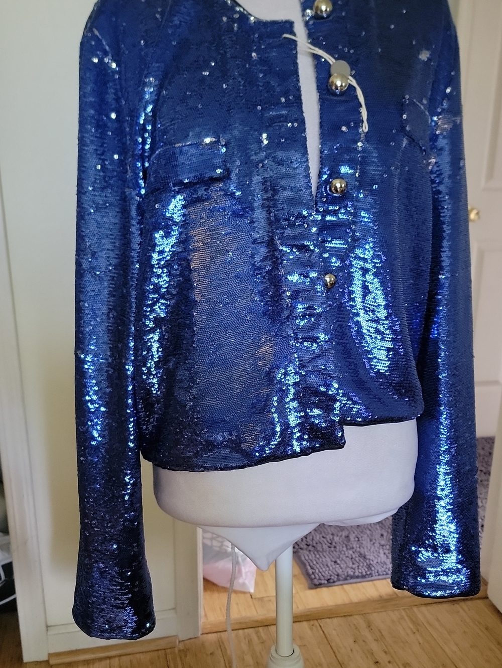 Pinko Sequin Long-Sleeve Bomber Jacket - Blue And Changes To Silver